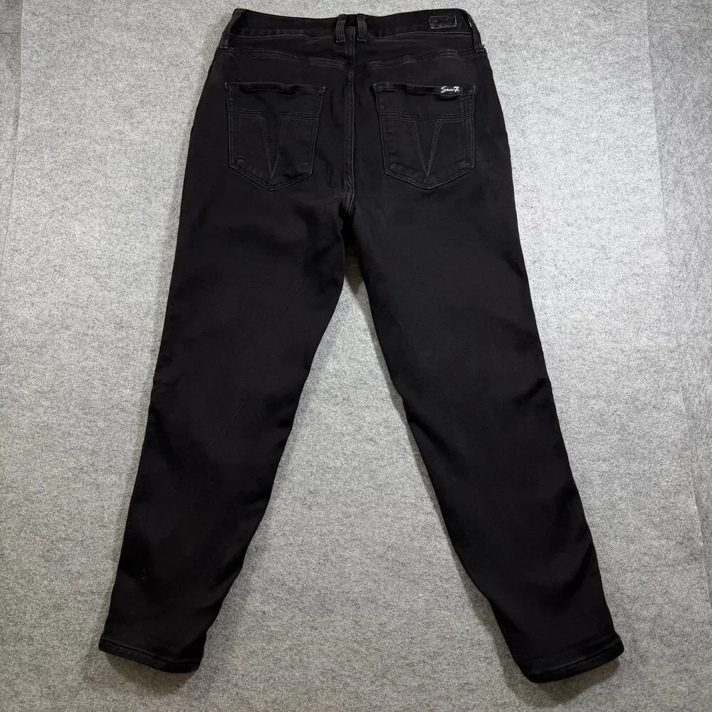 Seven7 Skinny Crop Jeans Womens 10 Black High Rise Stretch Faded Denim
